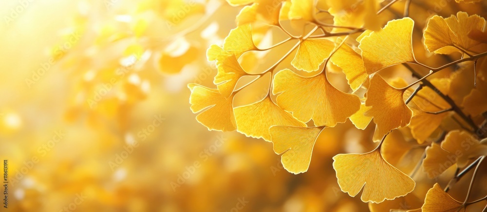 Poster background of golden ginkgo leaves in autumn. with copy space image. place for adding text or design