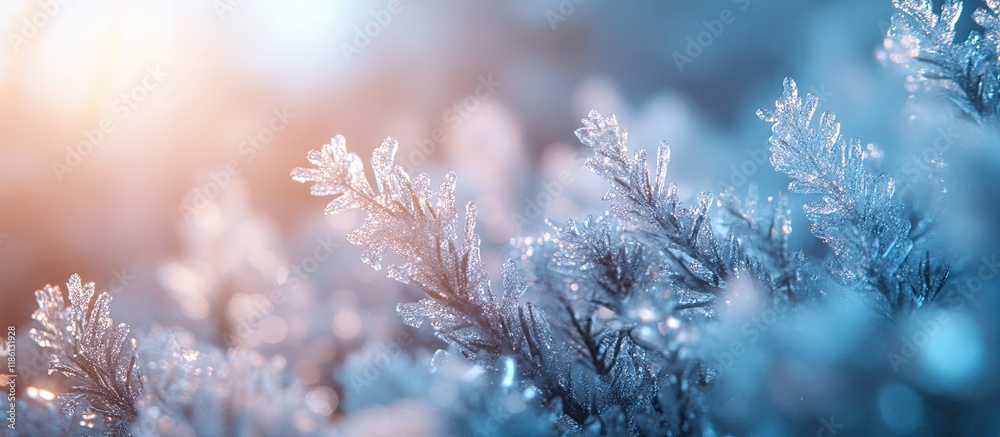 Leinwandbilder ice crystals on the vegetation. with copy space image. place for adding text or design