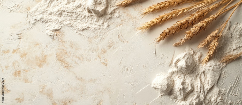 Poster Top view of a square copy space on a flour background