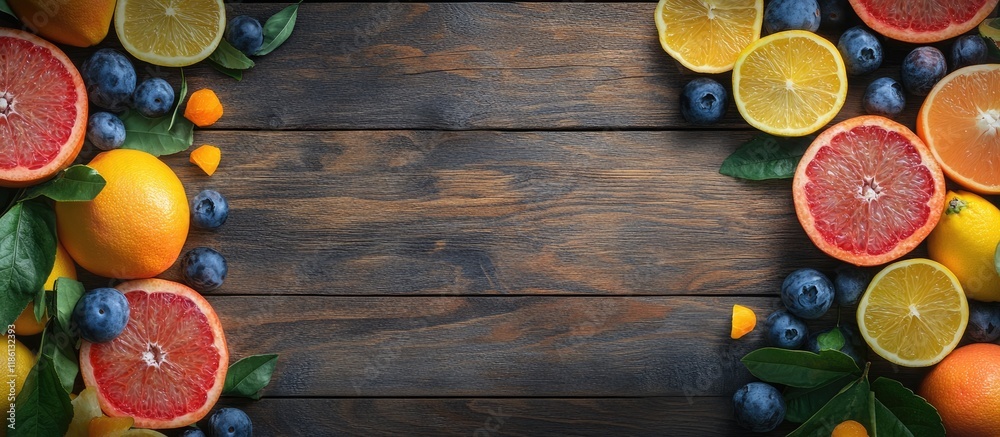 Poster fresh fruits no area for text rustic wood backdrop. with copy space image. place for adding text or 