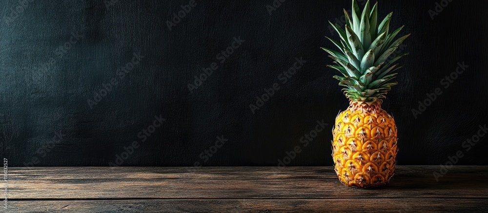 Poster pineapple on aged wood with a black background. with copy space image. place for adding text or desi