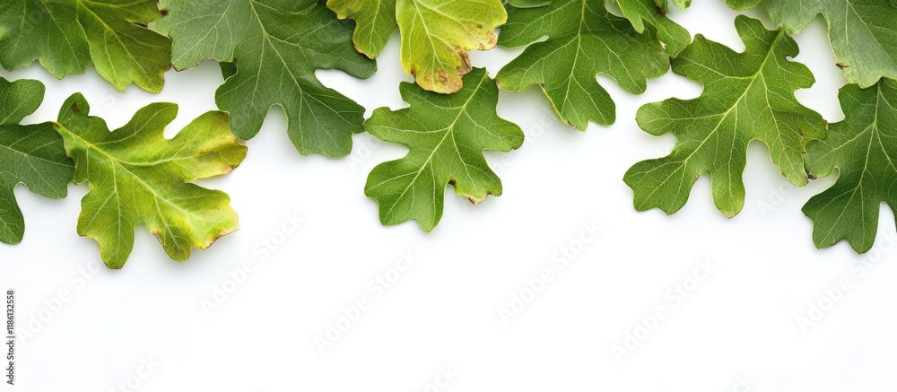 Leinwandbilder oak leaves set against a white background quercus robur. with copy space image. place for adding tex