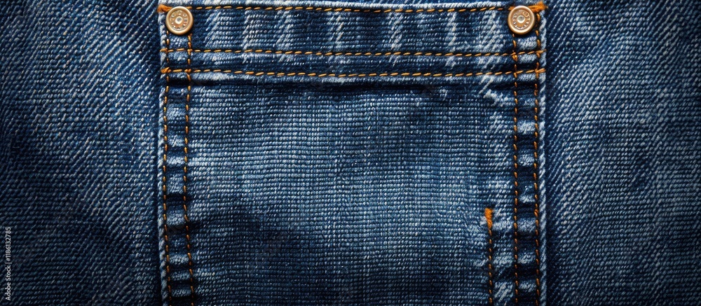 Poster blue jeans denim texture close up of back pocket from behind. with copy space image. Place for adding text or design