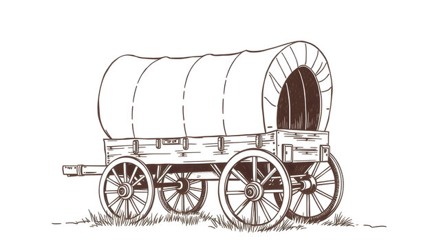 Pioneer wagon hand drawing on white background.&nbsp;Generative AI