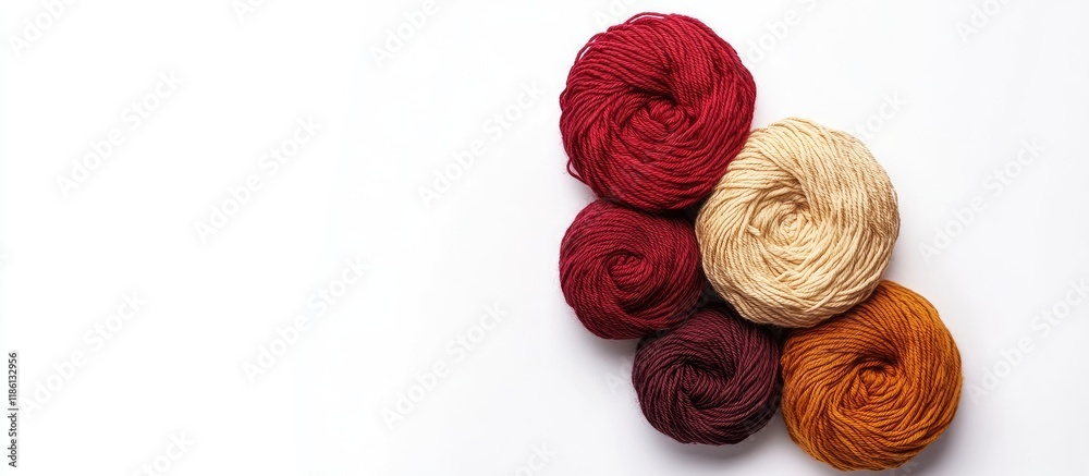 Poster merino wool knitting yarn on a white background stock photography. with copy space image. place for 