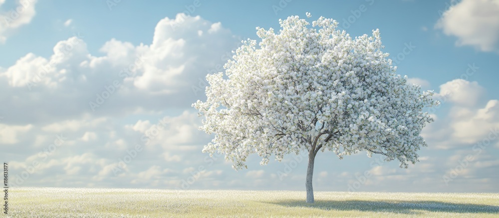 Fototapete Blooming Bradford pear tree on a sunny spring day. with copy space image. Place for adding text or design