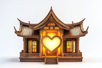 Obraz premium Elegant Wooden House with Glowing Heart Centerpiece