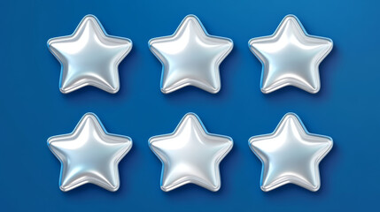 Silver game rank stars set isolated on blue background. Vector cartoon illustration of sparkling gray icons, symbols of score points, ranking progress reward, military buttons, gui design elements
