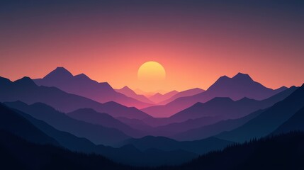 Obraz premium Sunset over a Mountain Range with a Silhouetted Forest