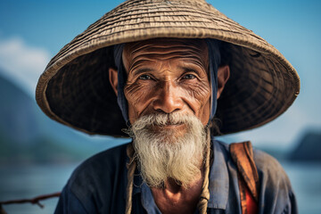Fototapeta premium An older man sailor is seated in a boat generative AI illustration