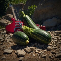 Write about what happens when a zucchini decides to join a rock band.