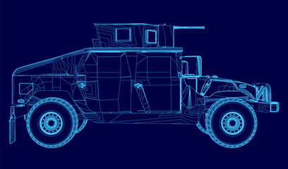 Blue military vehicle with a large open hatch. The vehicle is designed to be used for military purposes and has a rugged appearance