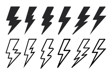 black and white simple arrow lightning bolt logotype icon set silhouette vector
