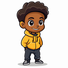 Obraz premium Cute African American boy cartoon isolated on white background. Vector illustration