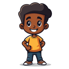 Obraz premium Vector illustration of a cute little black boy in yellow t-shirt.