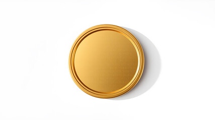 Round gold pin badge mockup casting shadow on white background. Generative AI