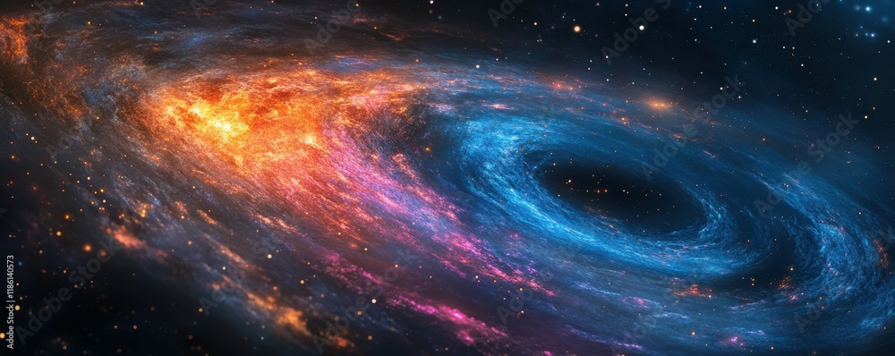 Canvas Prints abstract cosmic swirl with luminous particles and vibrant colors, depicting a galactic scene with a 