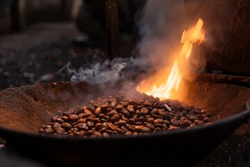 Roasting Nuts Over Open Flame in Smoky Environment