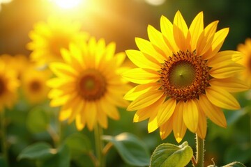Fototapeta premium Sunflower petals sway gently in a warm breeze, sunflowers, warm