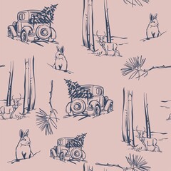 Seamless pattern on a New Year,Christmas theme. Linear monochrome illustration on a contrasting background. Ideal for wrapping paper, textiles, wallpaper.