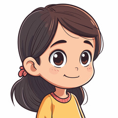 Obraz premium Cute little girl with long black hair. Vector illustration isolated on white background