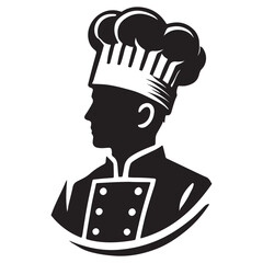 Chef Silhouette Vector Illustration, Solid White Background.