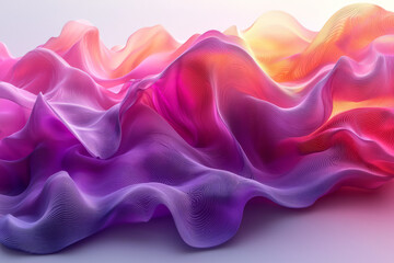 Obraz premium Abstract undulating 3D shapes with a soft purple and pink gradient, featuring fine black contour lines that emphasize the flowing geometry,