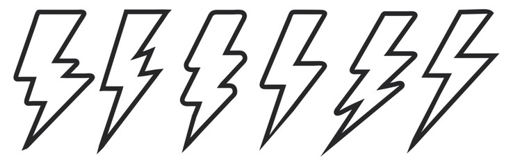 black and white set lightning bolt Line icon.