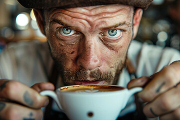 Coffee roasting machine and brown coffee beans, Generative AI