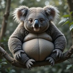 Obraz premium Adorable Overweight Koala Bear Relaxing on a Tree Branch in a Lush Forest Habitat