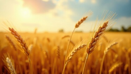 Fototapeta premium Wheat stalks sway gently in the fading breeze, wind, wheat field, wheat