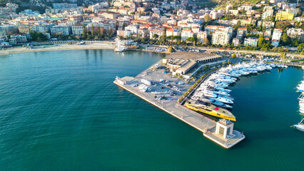 Fototapeta premium Sanremo, Italy. Aerial view of city port and skyline
