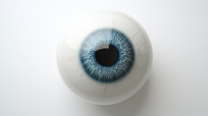 Close-up of a realistic blue human eyeball on a white background.