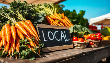 A display of fresh, locally grown vegetables, Organic vegetables for sale at street market, and Crate with vegetables, created using generative ai
