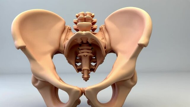 Model displays pelvis bones: ilium, ischium, pubis, and hip joint cross-section with femur, showcasing exceptional detail and accuracy in design.