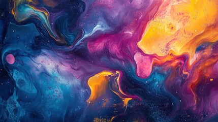 Fototapeta premium Abstract Swirling Purple, Blue, and Yellow Paint