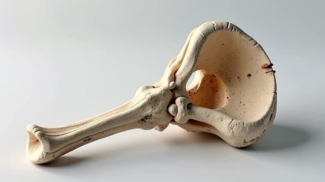A realistic 3D of a human thigh bone, showing the surface textures, important points and structure. Great for use in medication teaching.