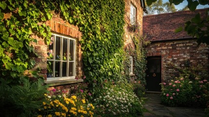 Ivy-Covered Cottage in Summer Sunlight