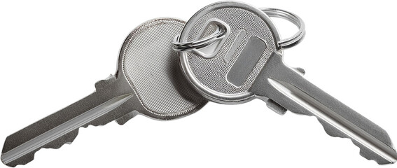 Two Silver Metal Keys on Keyring Close up Macro Shot Security Concept