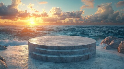 Sunset by the Ocean with Marble Platform - Ideal for Meditation or Events