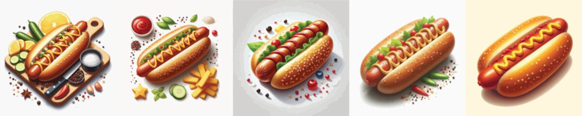 vector set of interesting hotdog dishes