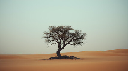 Fototapeta premium Lonely tree in arid land. Generative AI