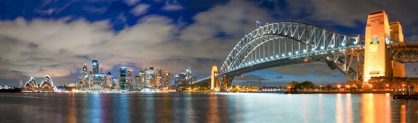 Sydney, Australia - November 5, 2015: Amazing panoramic night skyline of Sydney Harbour