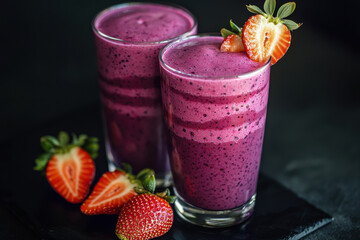 Layered Berry Smoothie with Fresh Strawberries