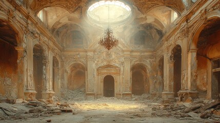 Obraz premium Abandoned interior with light streaming in.