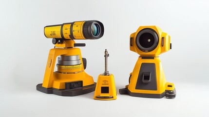 Fototapeta premium Yellow surveying equipment on white background.