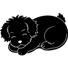 bichon frise dog black silhouette vector, dog sleeping vector, Simple silhouette Design vector icon with white background.