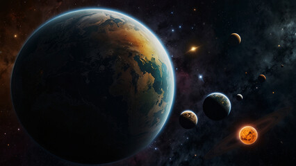 Fototapeta premium space planets, life in space earth in space