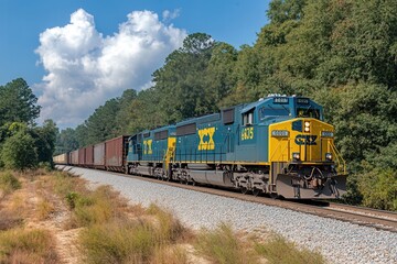 Obraz premium Freight Train in Motion with Blurred Background