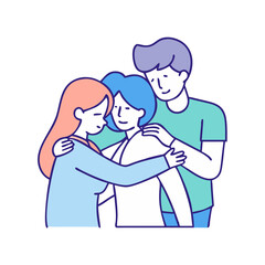 family members hugging vector icon, family day vector illustration - simple illustration of family members hugging perfect for logos, and family day-themed designs.